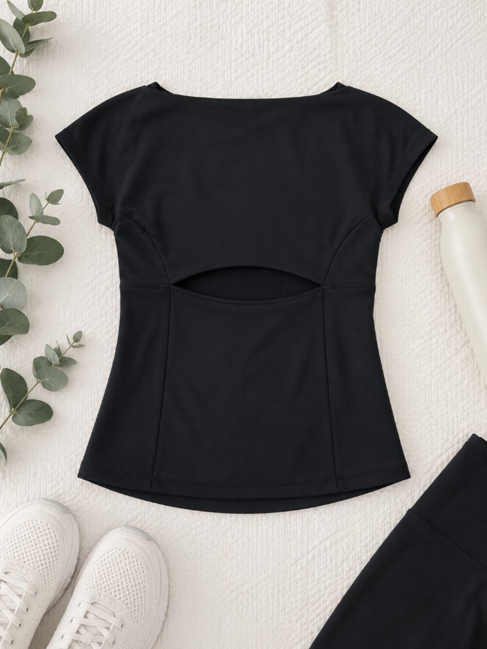 Girlfriend Collective Black Cutout Active Top XS Boat Neck Yoga Pilates